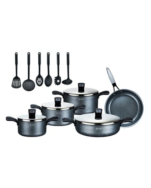 Mister Cook Granite Cookware Set with Steel Lid,15 Pcs (1164/S/15G)