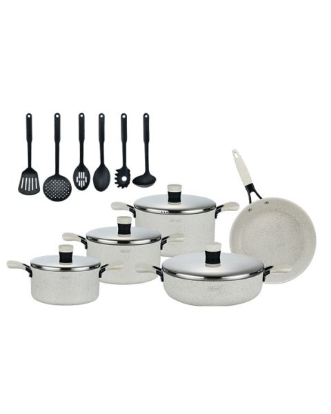Mister Cook Granite Cookware Set with Steel Lid,15 Pcs (1164/S/15W)