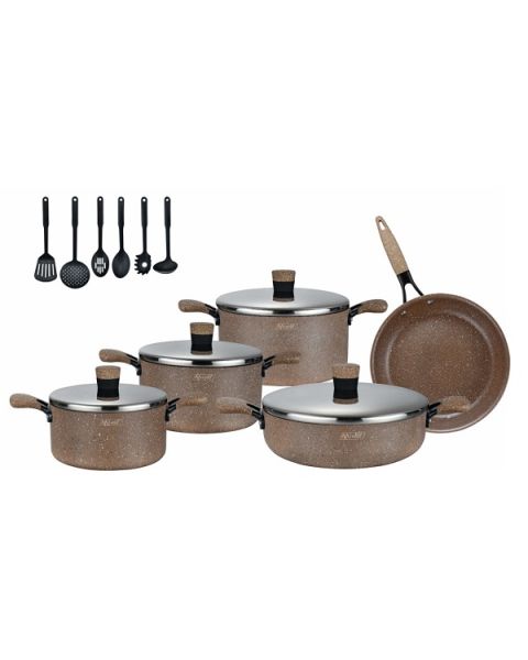 Mister Cook Granite Cookware Set with Steel Lid,15 Pcs (1164/S/15BW)