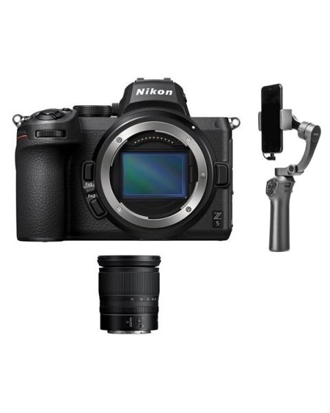 Nikon Z5 Body Only, Full Frame Mirrorless Camera (VOA040AM) + Nikon Z 24-70mm f/4 S Lens + Benro 3XS Gimbal for Smartphone + NPM Card