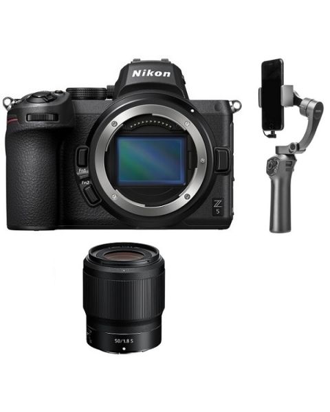 Nikon Z5 Body Only, Full Frame Mirrorless Camera (VOA040AM) + Nikon Z 50mm f/1.8 S Lens + Benro 3XS Gimbal for Smartphone + NPM Card