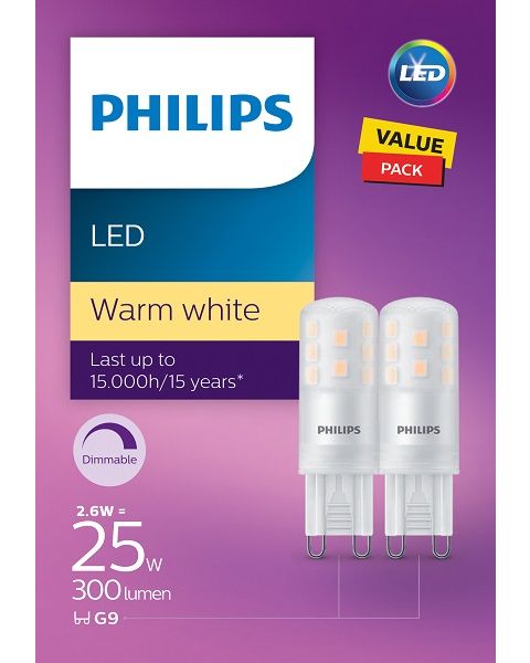 مصباح فيليبس ليد كبسول 2.3 واط G9 أبيض دافئ قابل للخفت عدد 2 (PHI-929002389968)