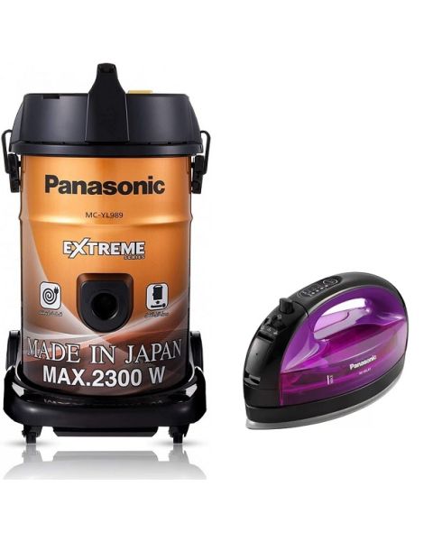 Panasonic Heavy-duty Drum Vacuum Cleaner Powerful 2300 W (MC-YL989T747) + Cordless Steam Iron