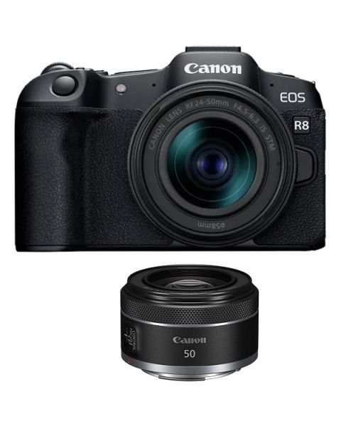 Canon EOS R8 Camera with RF24-50mm F4.5-6.3 IS STM Lens + RF 50mm F1.8 STM Lens (EOSR8-24-50)