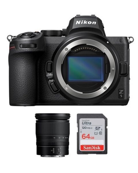 كاميرا نيكون Z5 بدون مرآة (VOA040AM) + بطاقة ذاكرة 64 جيجابايت +  عدسة 24-70 + بطاقة عضوية