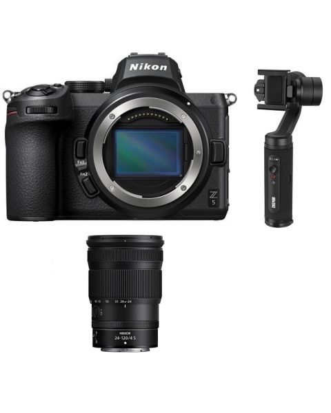 كاميرا نيكون Z5 بدون مرآة (VOA040AM) + عدسة 24-12مم F/4 S + زيون SMOOTH-Q2 مثبت الجوال + بطاقة عضوية