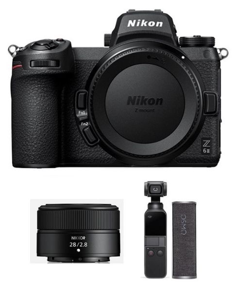 نيكون كاميرا Z6 II + عدسة 28MM F/2.8 + كاميرا DJI أوسمو بوكيت + شاحن اوسمو بوكيت + بطاقة عضوية (VOA060AM)